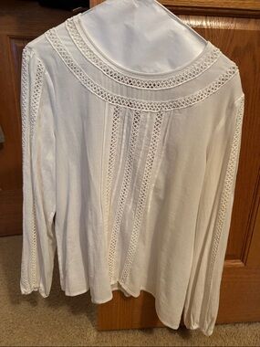 Sundance Cream Crochet-Trim Long Sleeve Top